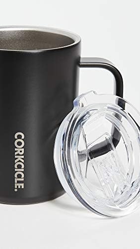 Corkcicle Origins ספל קפה | כוס קפה מפלדת אל חלד משולשת עם נירוסטה עם ידית, שחור מט, 16oz / 475 מל